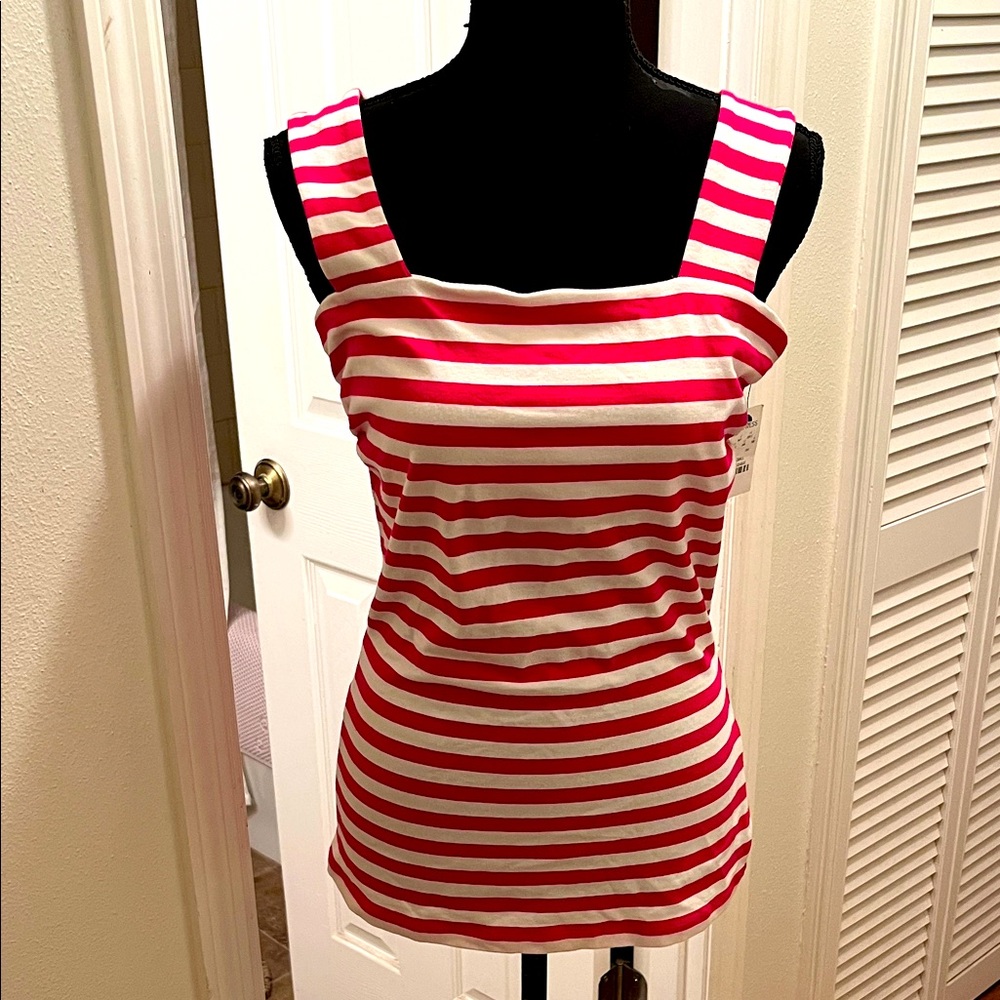 Express Sexy Stretch Pink and White Fitted Tank Top